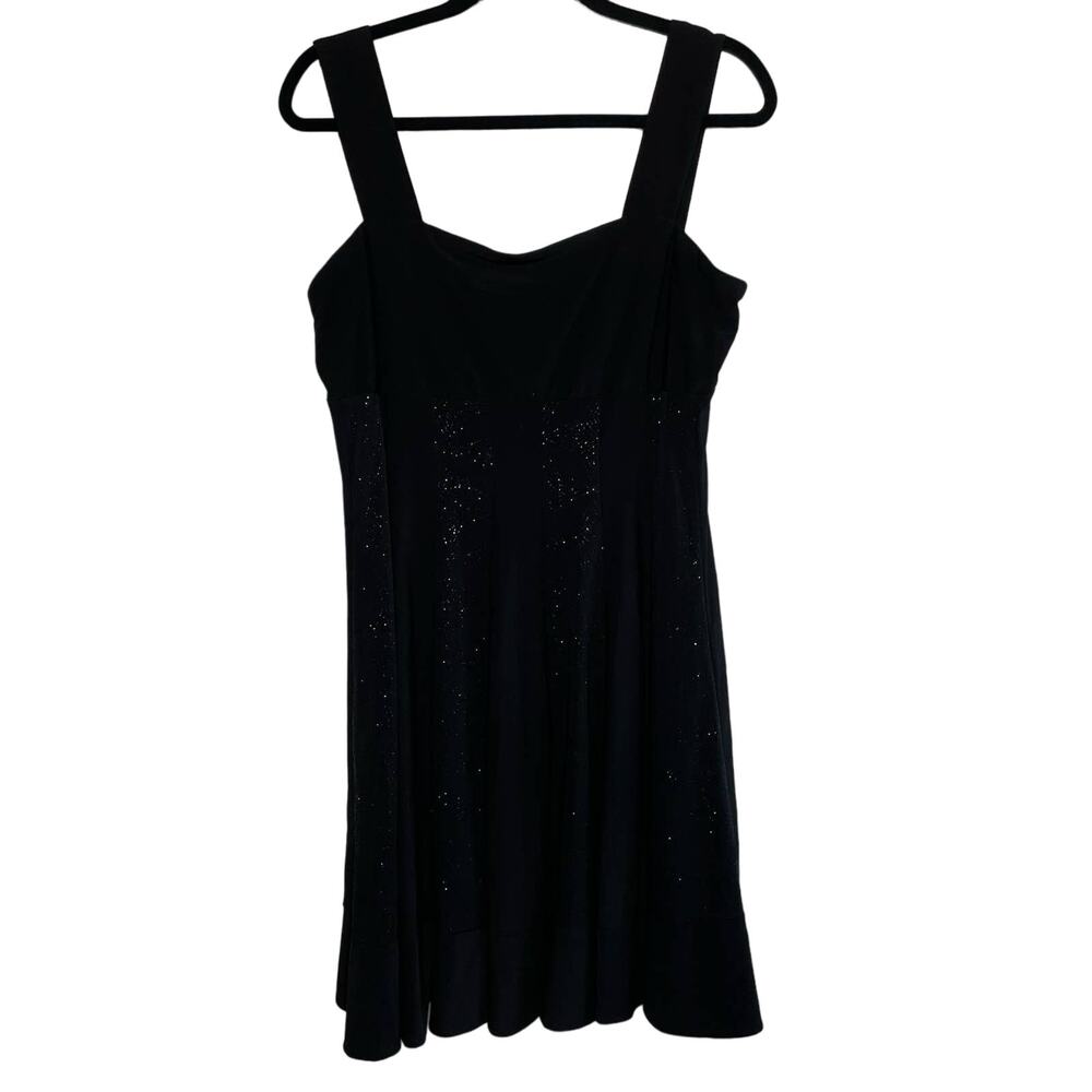 R&M Richards Swing Shimmer Dress Sleeveless Square Neck Pleated Skirt Black 12